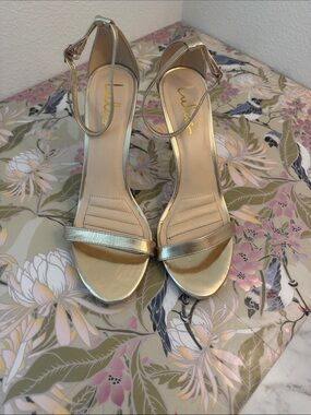 Lulu's Shimmery Gold Ankle-Strap Heels